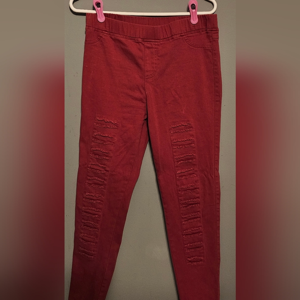 Umgee maroon distressed elastic waist jeggings Sz XL